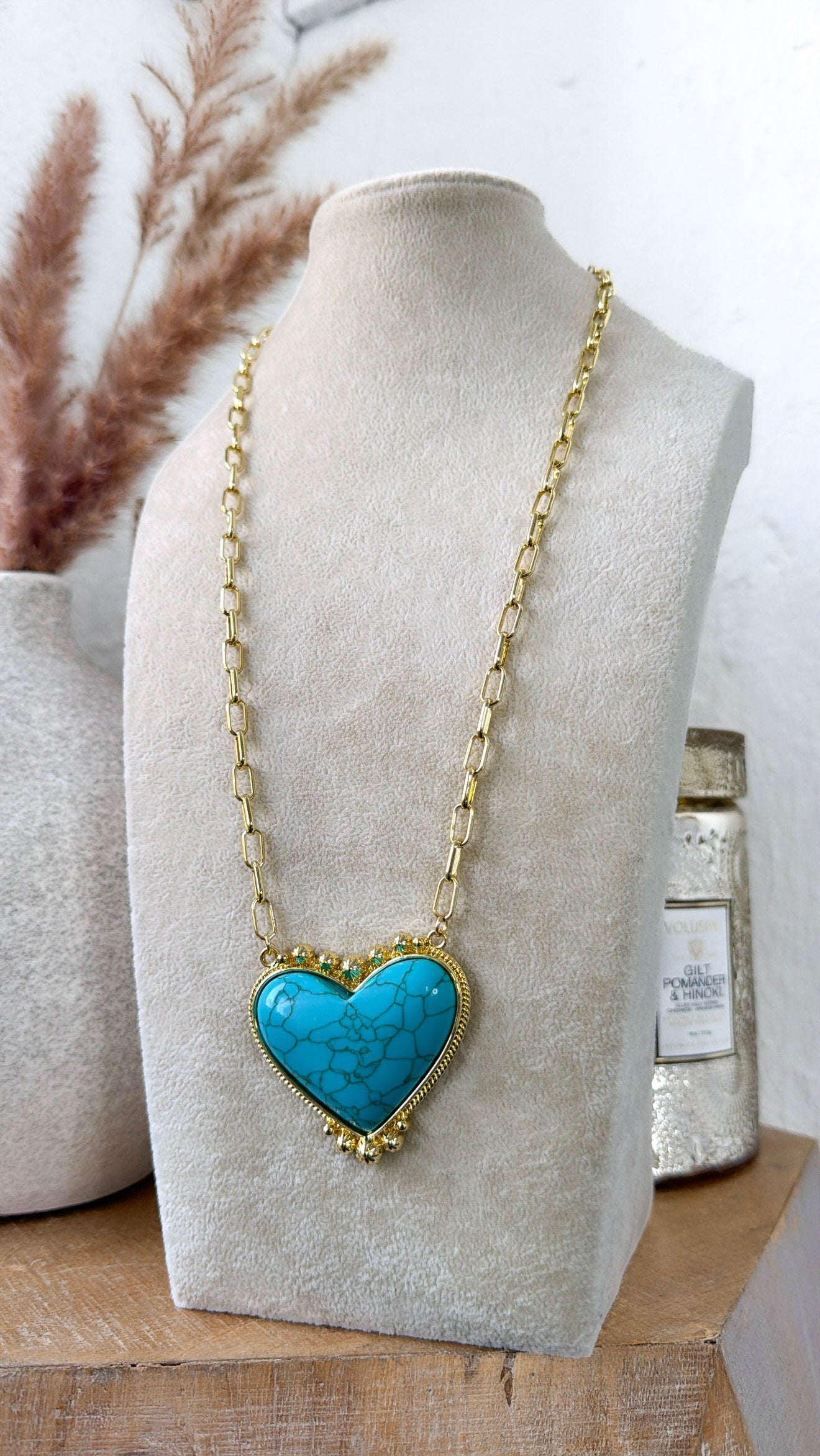 Turquoise Heart Treasure Gold Necklace