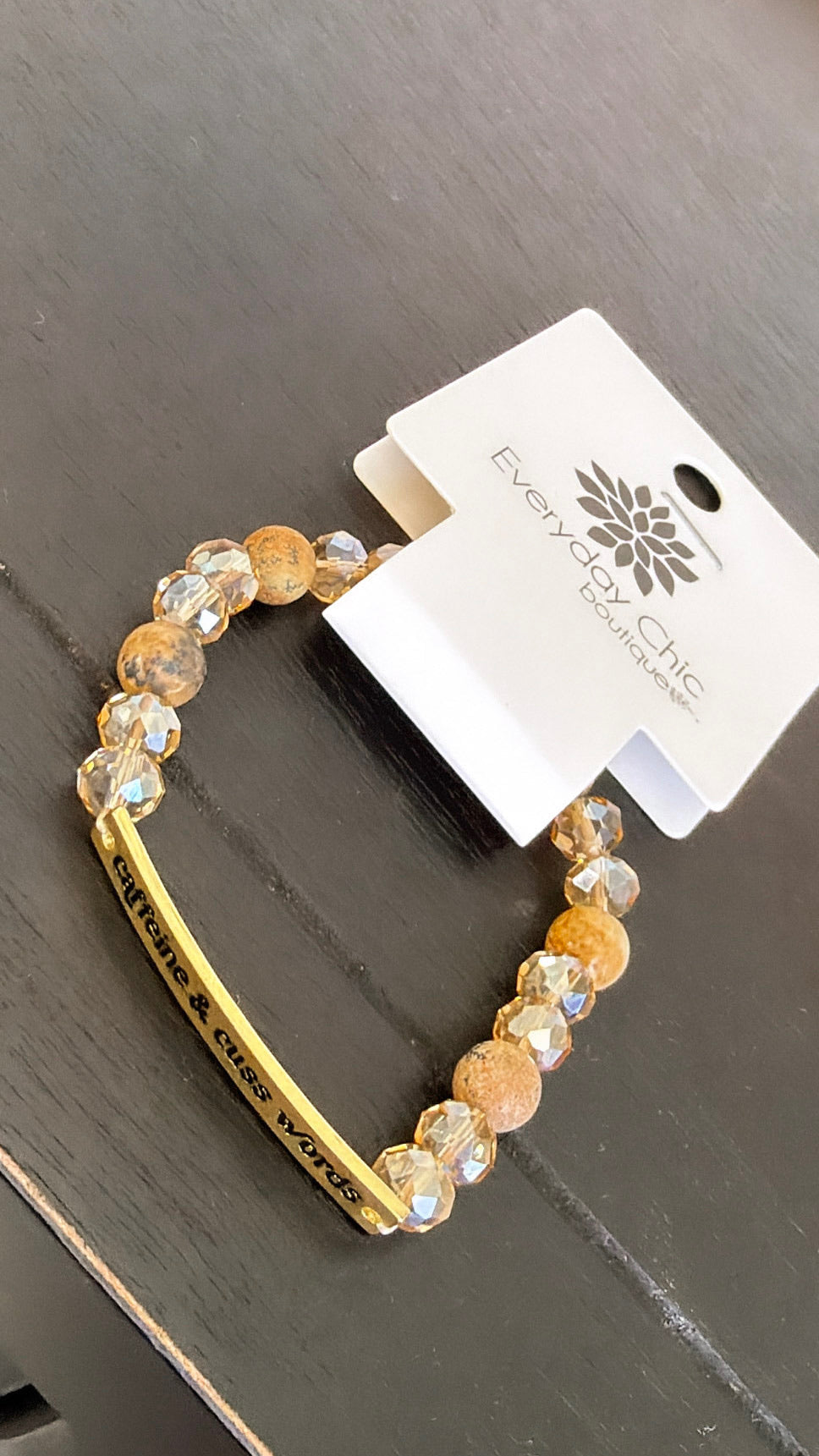 Sassy Bracelet "Caffeine Cusswords", Gold