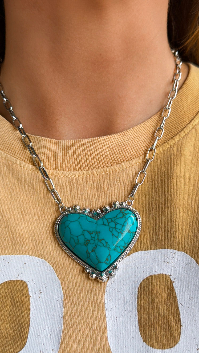 Turquoise Heart Treasure Silver Necklace