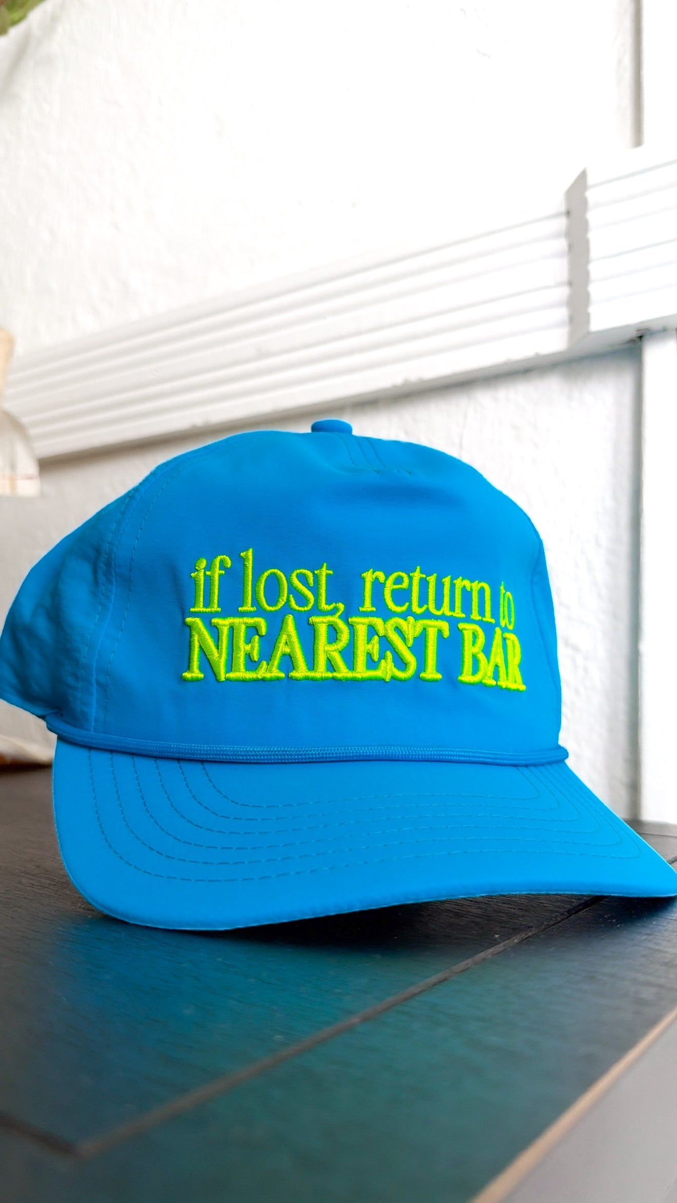 Return To Nearest Bar Hat, Neon Blue