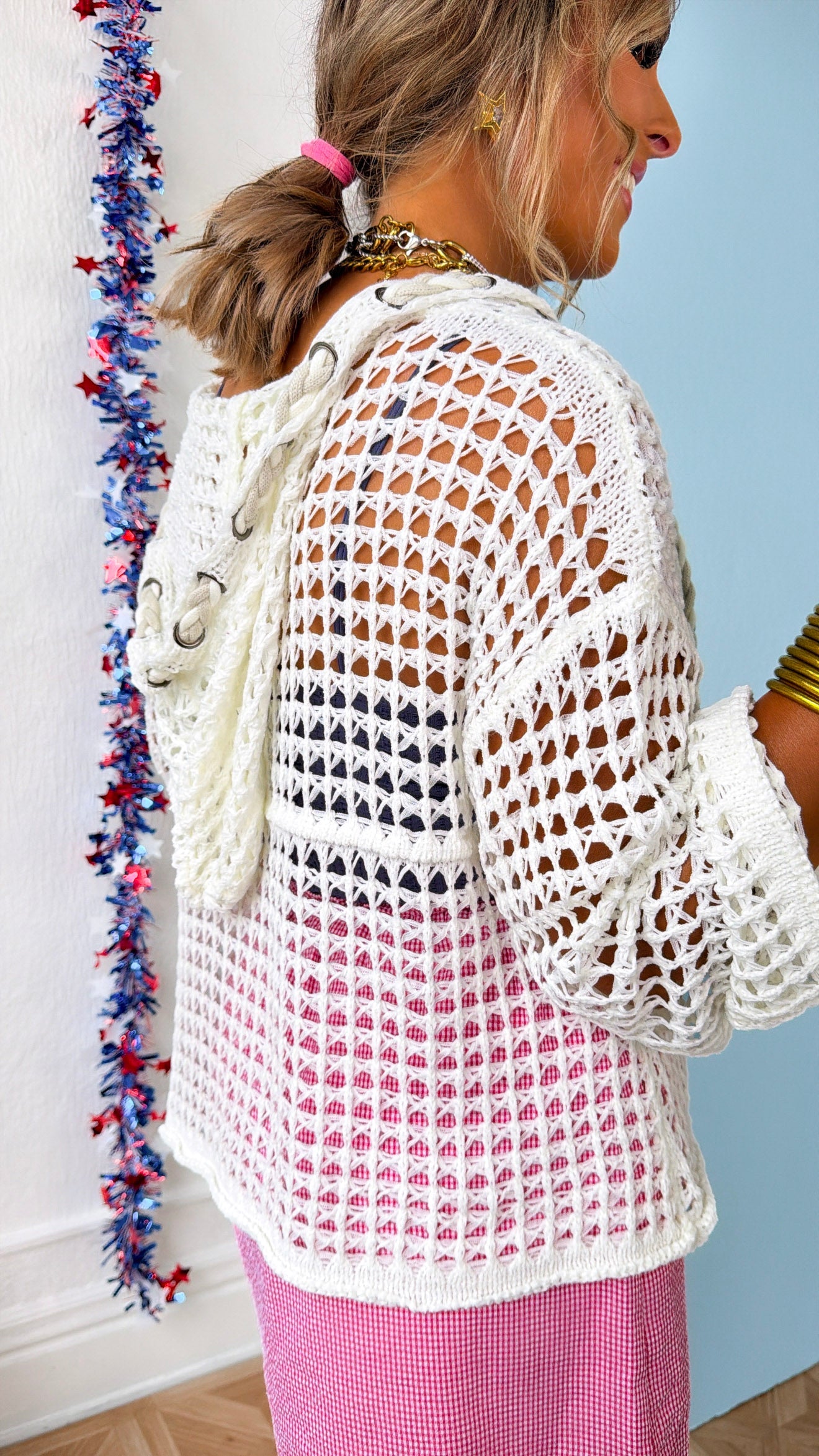 Starlit Pearl Knit Sweater, Ivory
