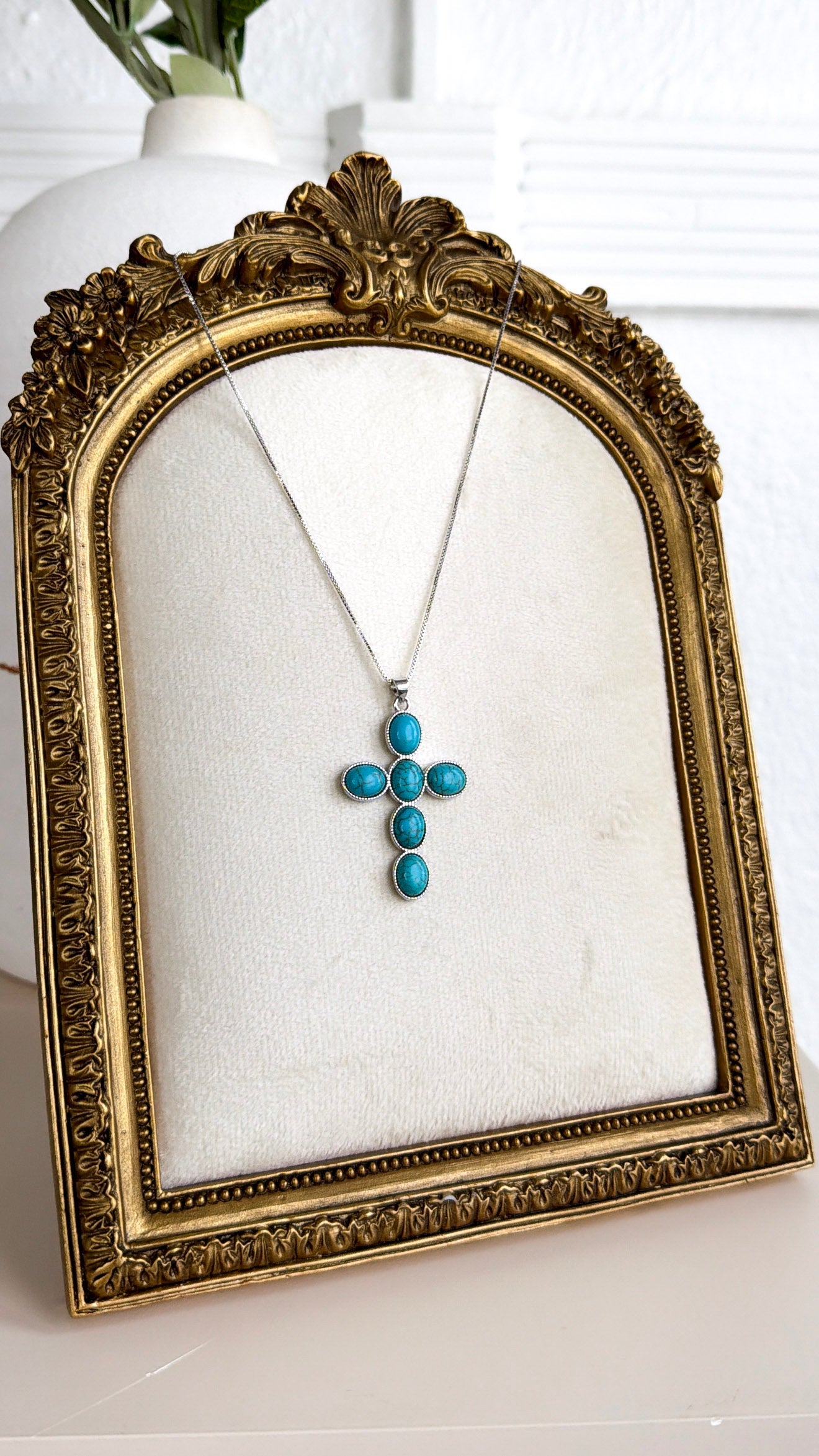 Turquoise Faith Cross Silver Necklace