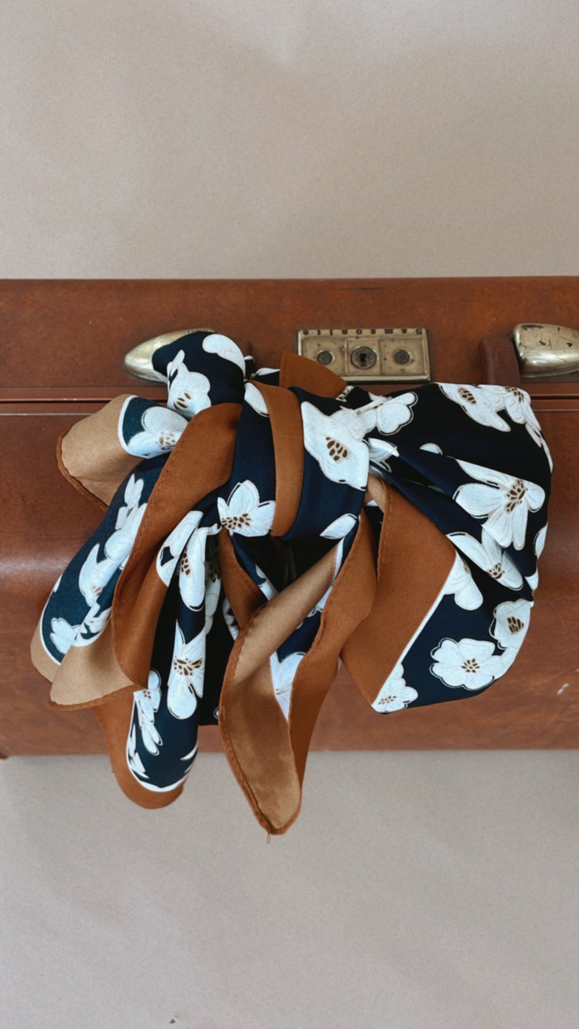 Silk Flower Power Twilly Scarf, Navy