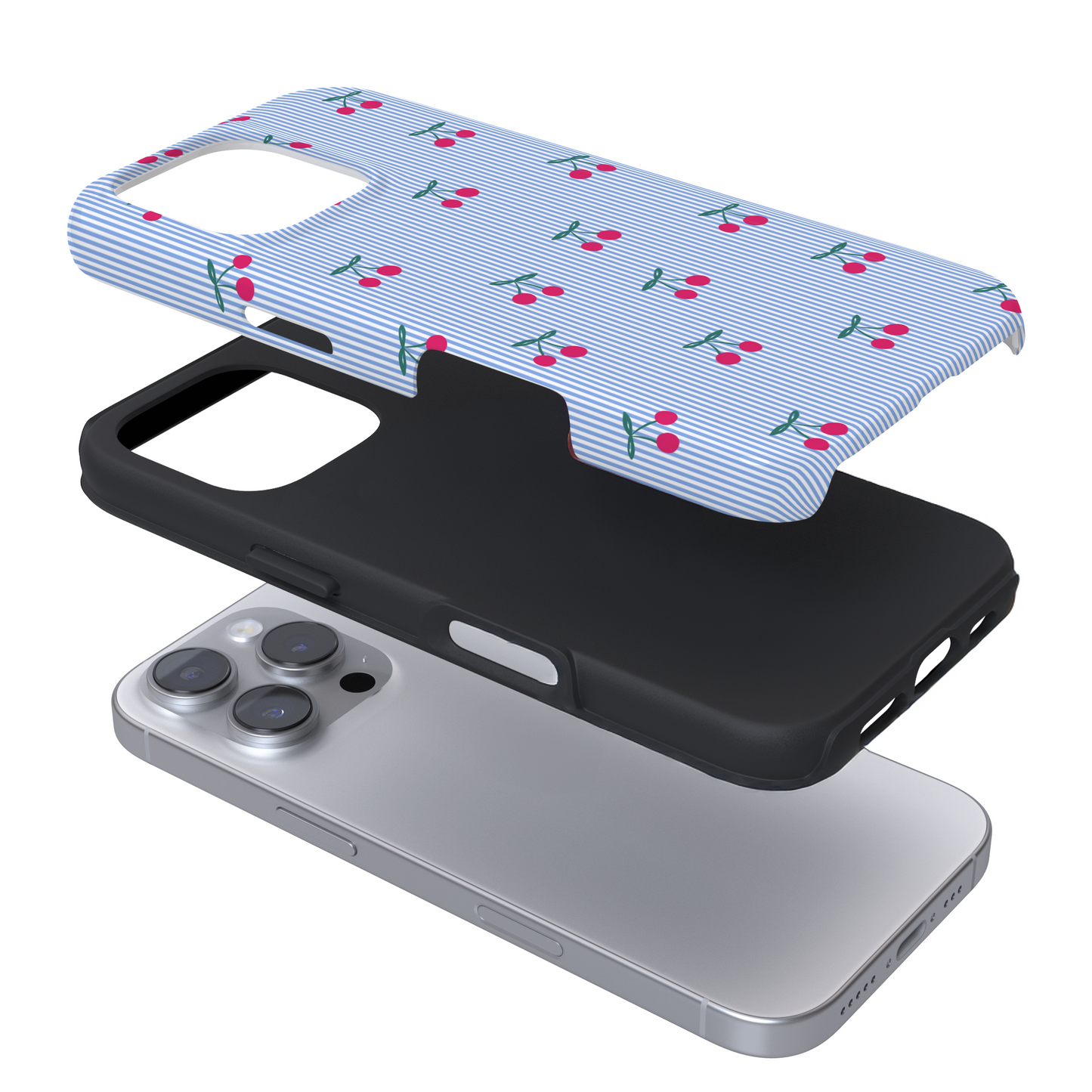 Tough Phone Case - Blue Stripe Cherries