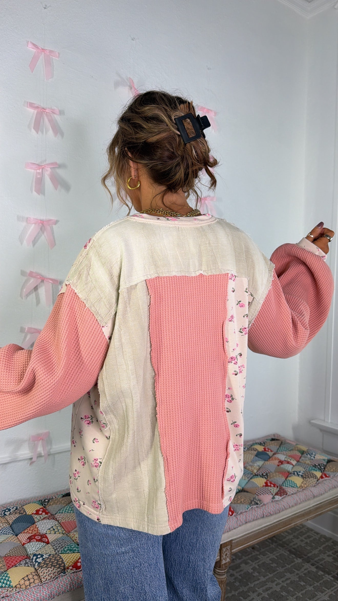 Waffle Knit Bliss, Pink/Natural