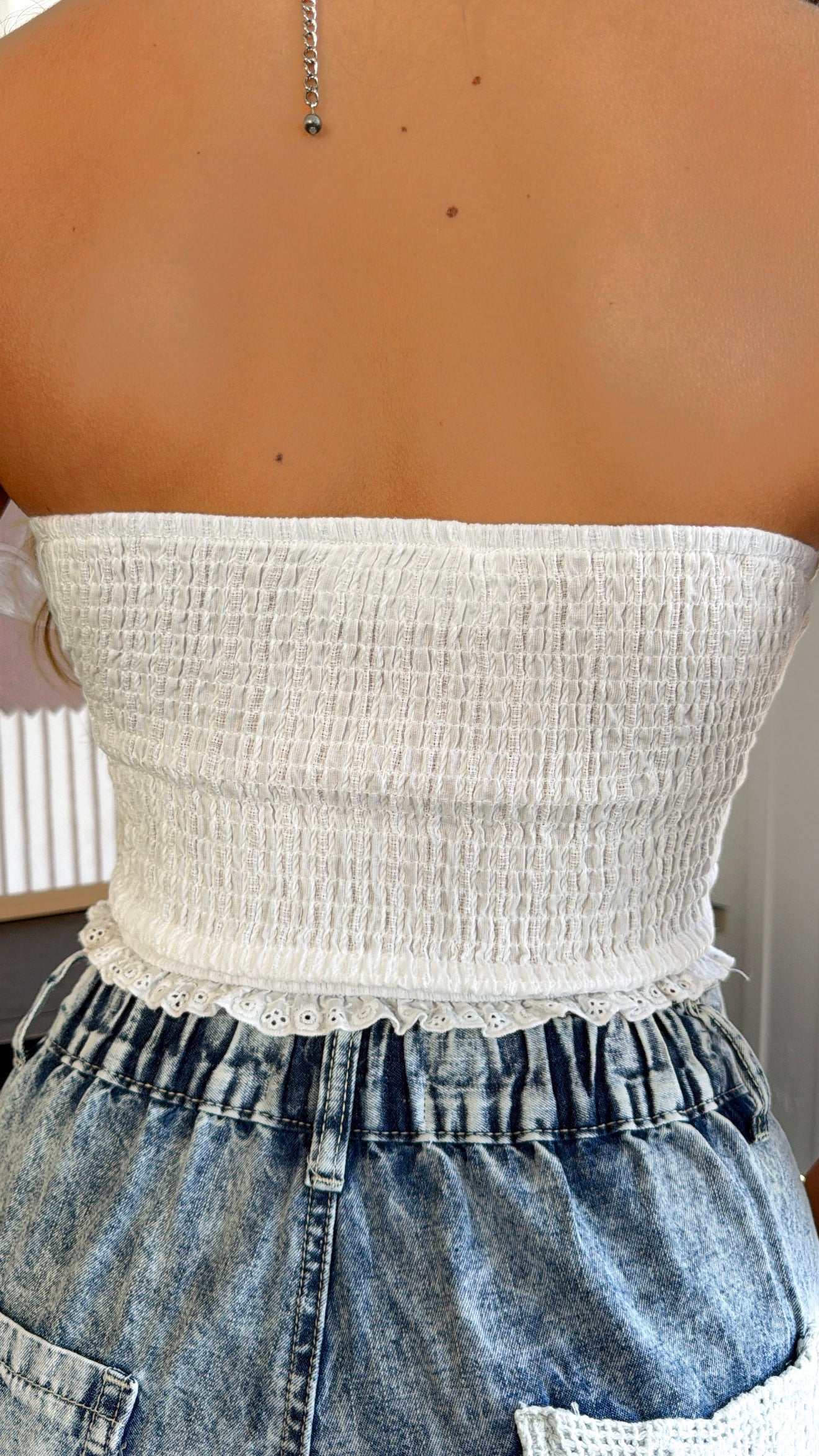 Tulip Fields Ruffle Tube Top, White