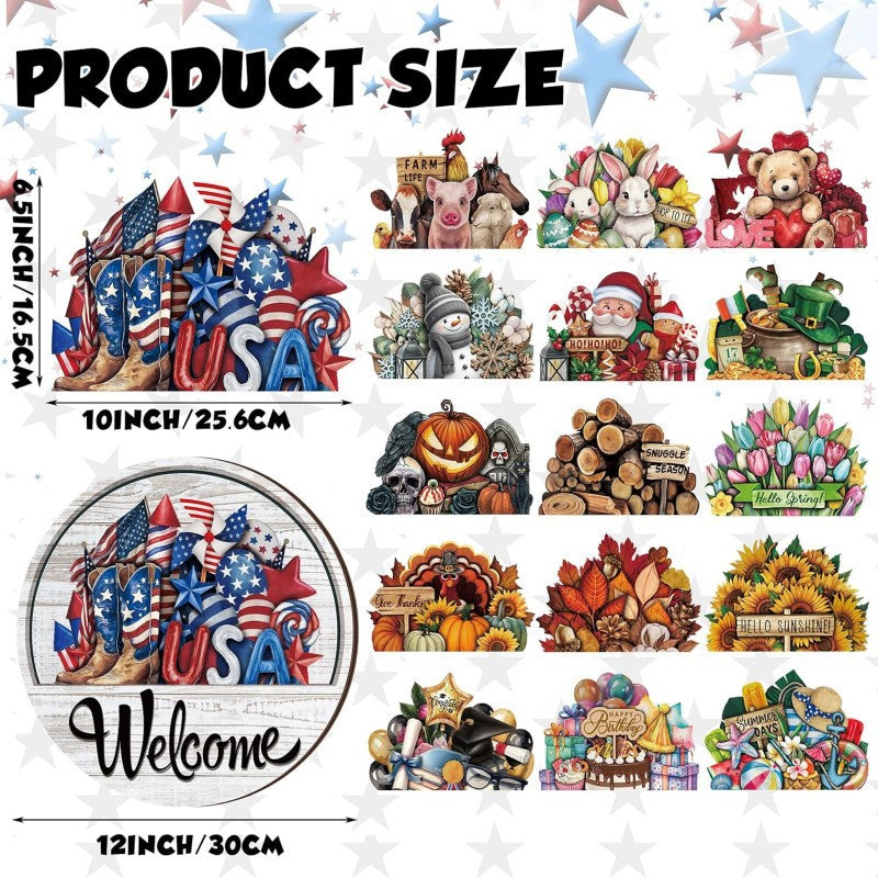 16-Piece Interchangeable Welcome Door Sign – Create a New Look for Every Season