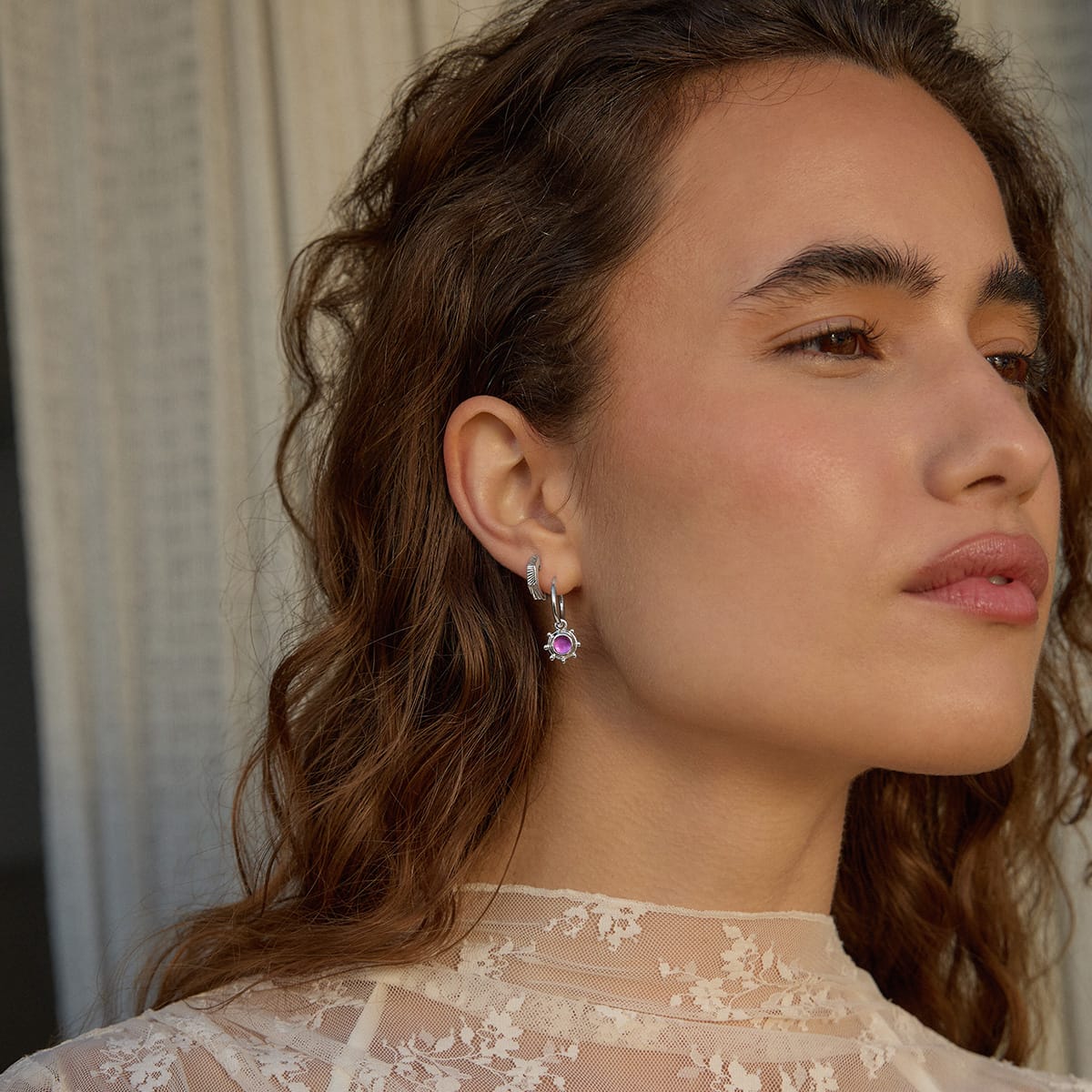 Amethyst Healing Stone Charm Earrings Sterling Silver