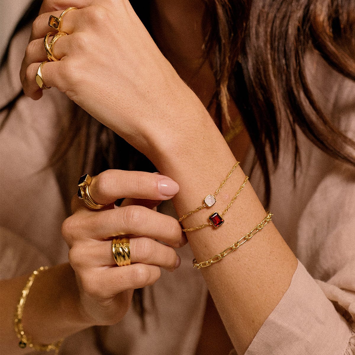 Birthstone Charm Bracelet 18ct Gold Plate