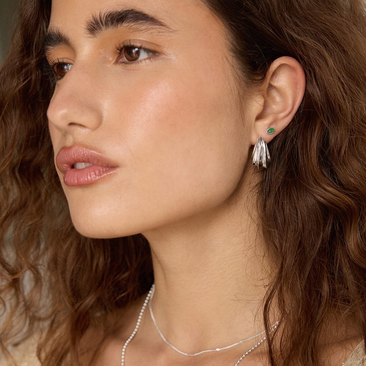 Wave Stud Earrings Silver Plate