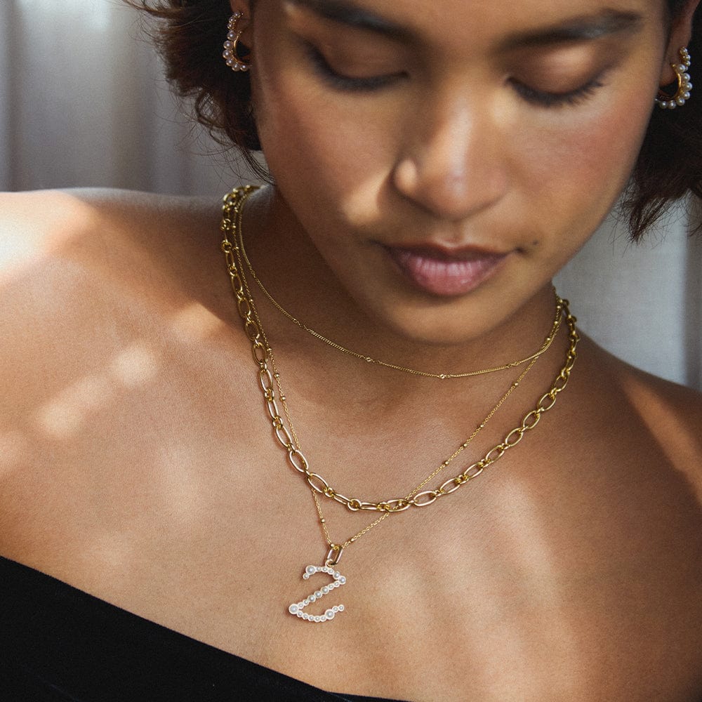 Pearl Initial Charm Pendant 18ct Gold Plate