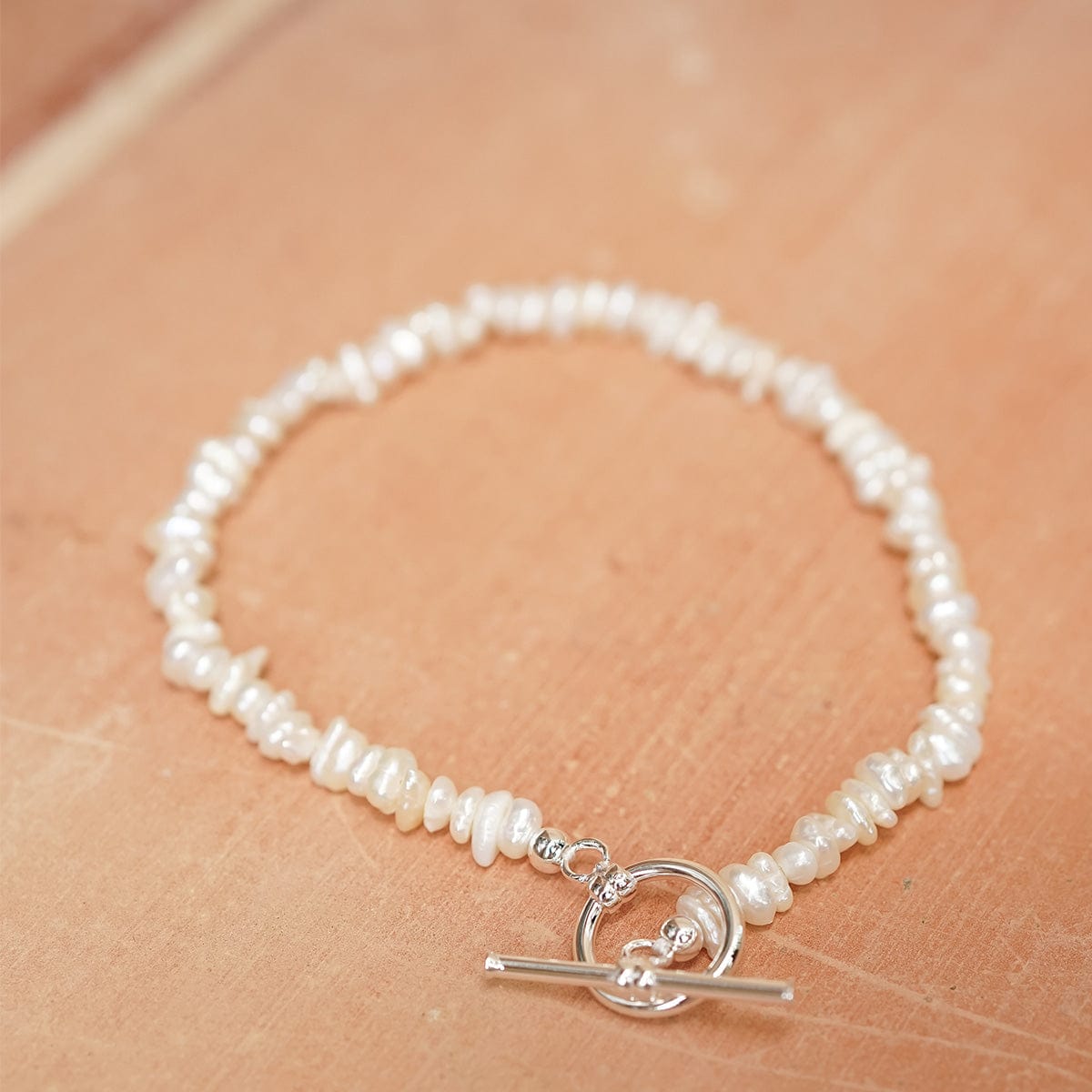 Polly Beach Pearl T Bar Bracelet Sterling Silver