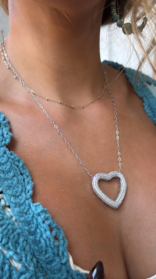 Treasure Jewels: Heart Outline Silver Necklace