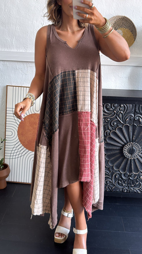 Rustic Patchwork A Symmetrical Dress, Mocha Brown