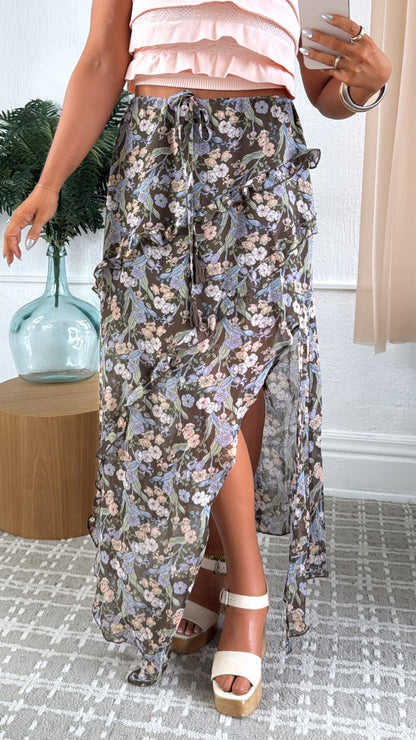 Sweet Nothings Chiffon Floral Midi Skirt, Brown