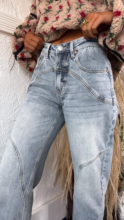 SAIGE: Studio Ready Barrel Jeans, Medium Light