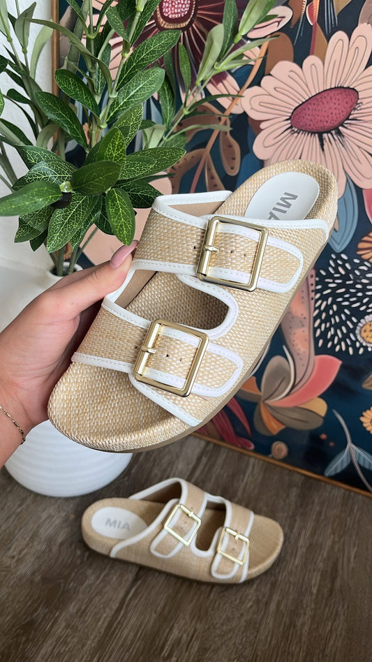 Sunwoven Buckle Strap Sandal, Natural/Ivory