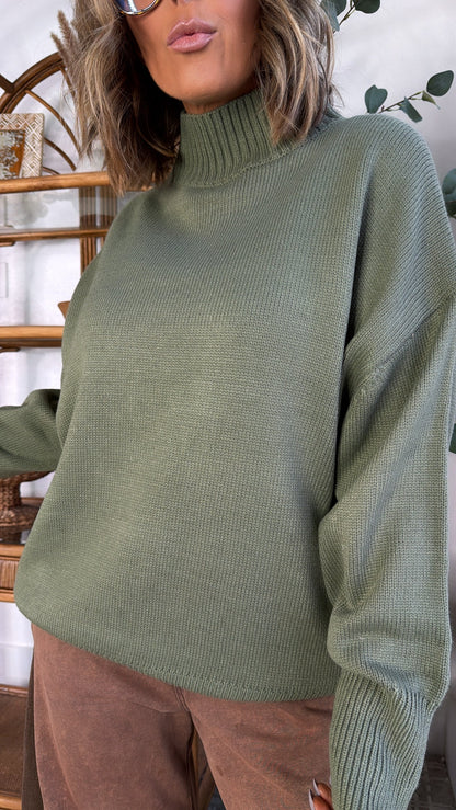 Soft Ember Mock Neck Sweater, Olive