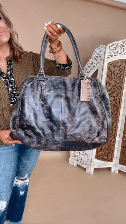 Rockaway Leather Tote, Black Luxe