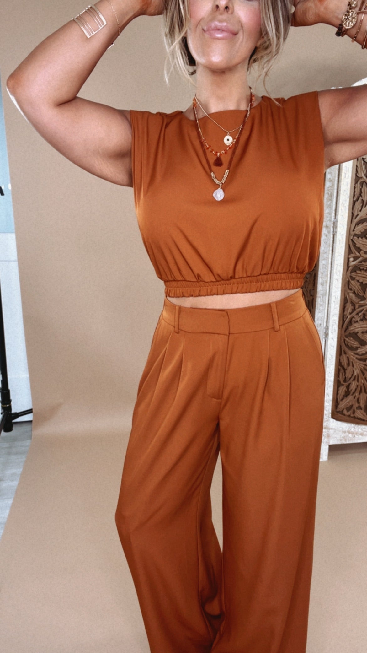 Tank and Trouser Pant Set, Brown
