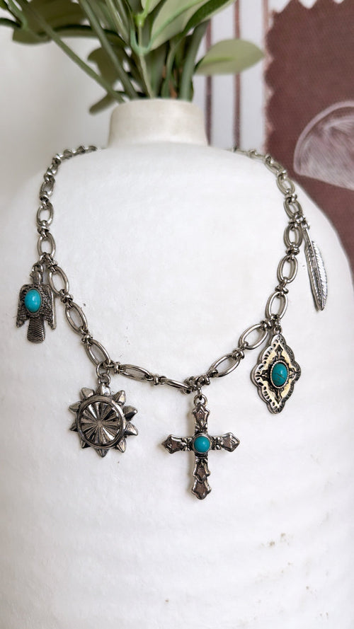 Western Canyon Charm Necklace, Silver/ Turquoise