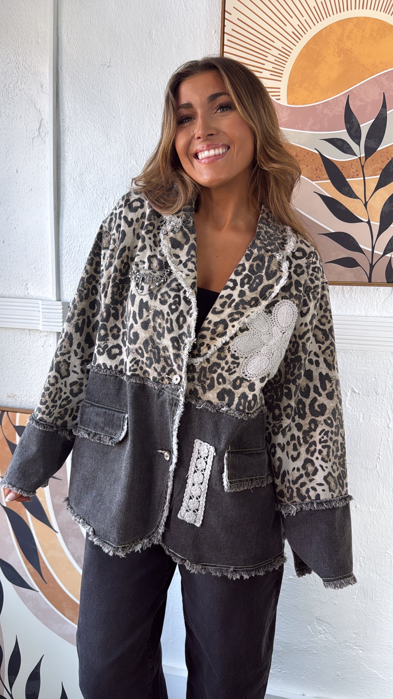 Wild Authority Blazer Jacket, Leopard/Black