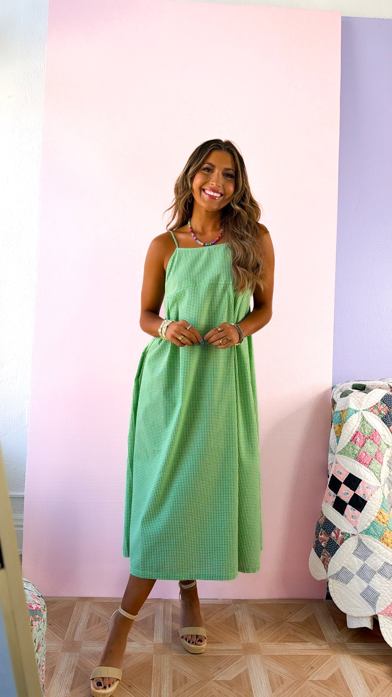 Sugarberry Gingham Maxi Dress, Apple Green