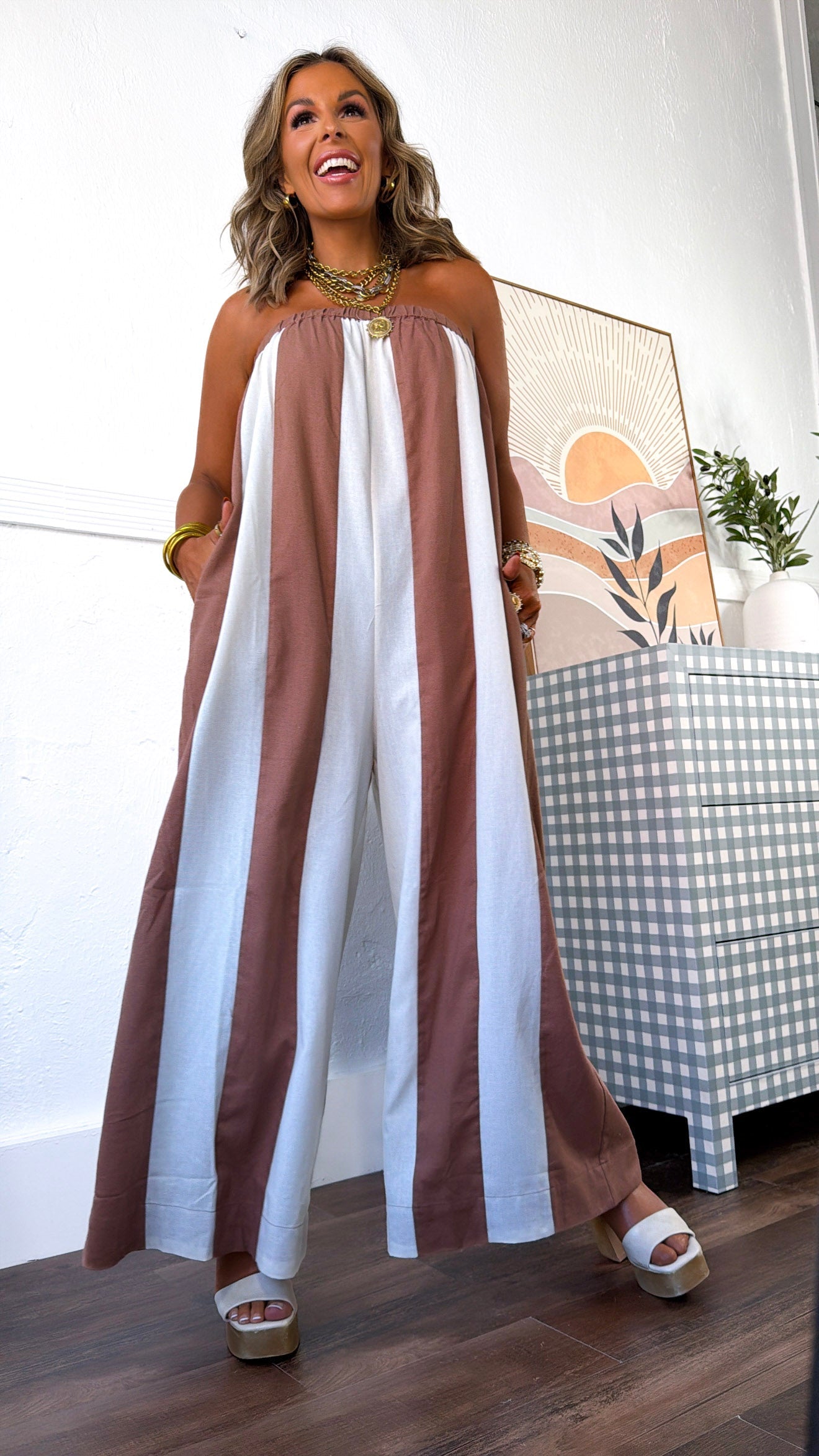 Sun Pop Jumpsuit, Choco/Cream