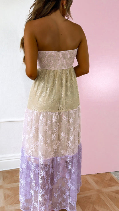 Summers Sunset Color Block Maxi Dress, Pink Multi