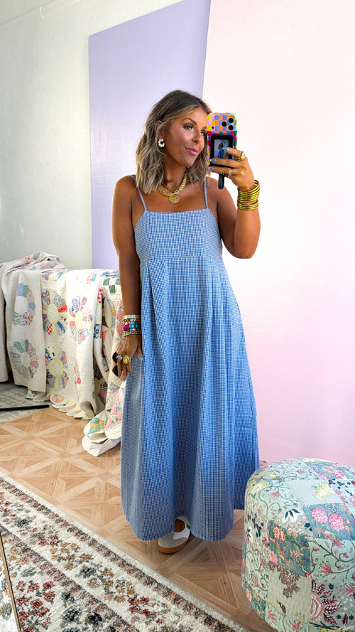 Sugarberry Gingham Maxi Dress, Blue