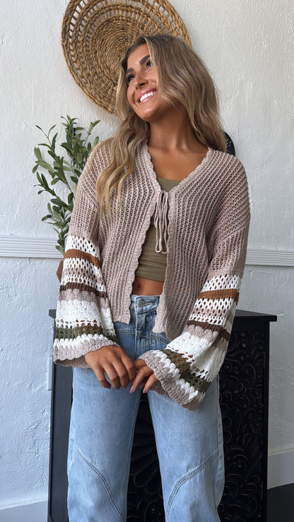 Toasted Almond Knit Cardigan, Mocha/ Olive