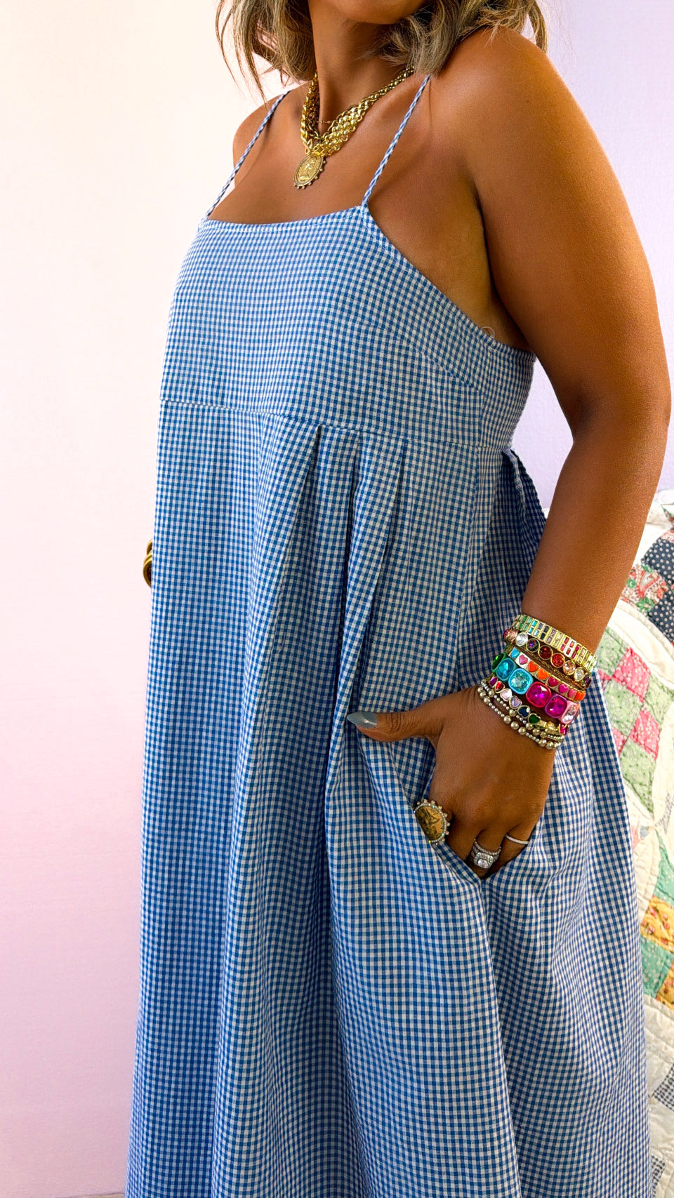 Sugarberry Gingham Maxi Dress, Blue