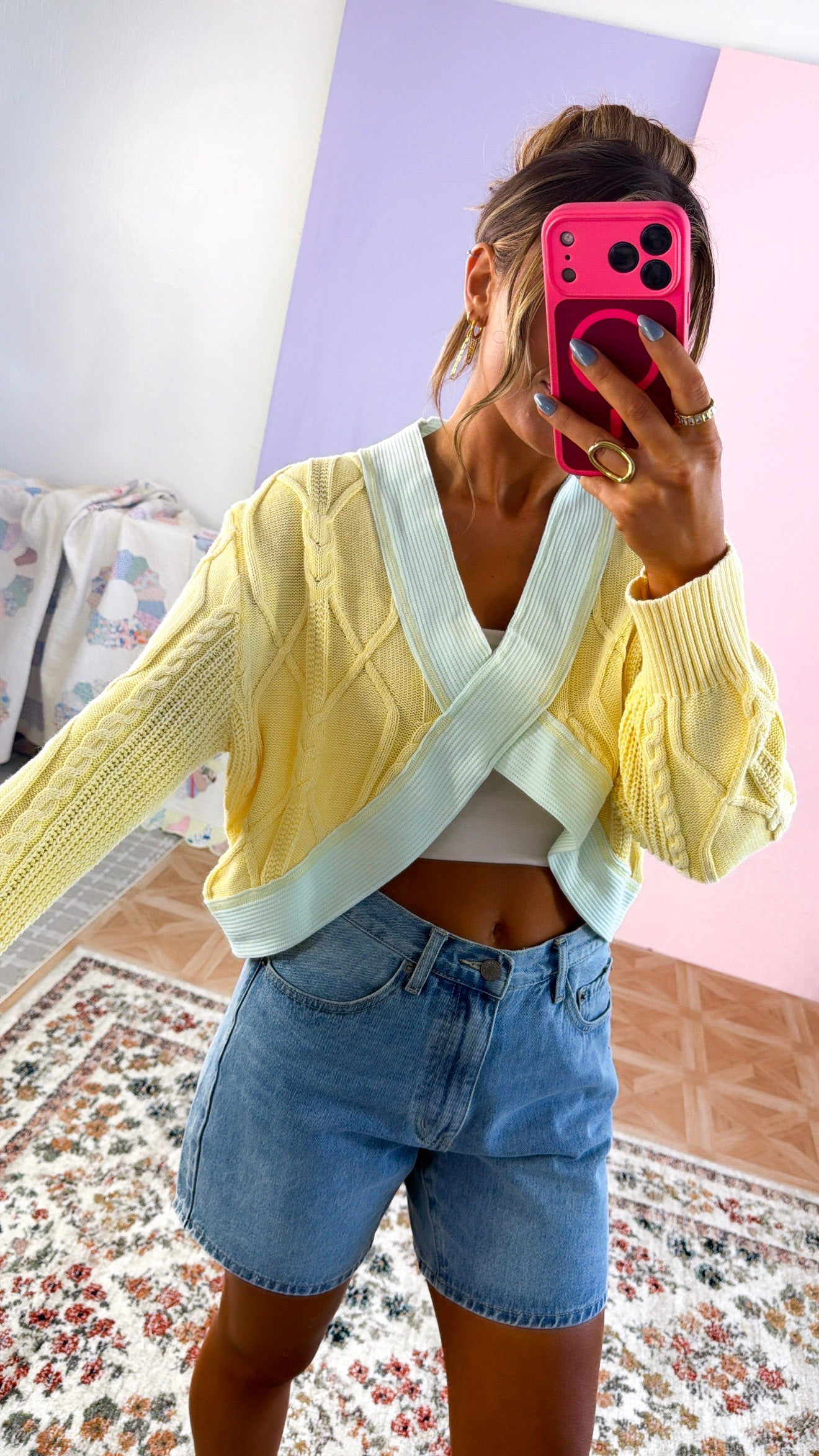 Texture Criss Cross Top, Lemon