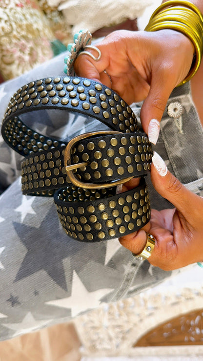 Studded Leather Belt, Black