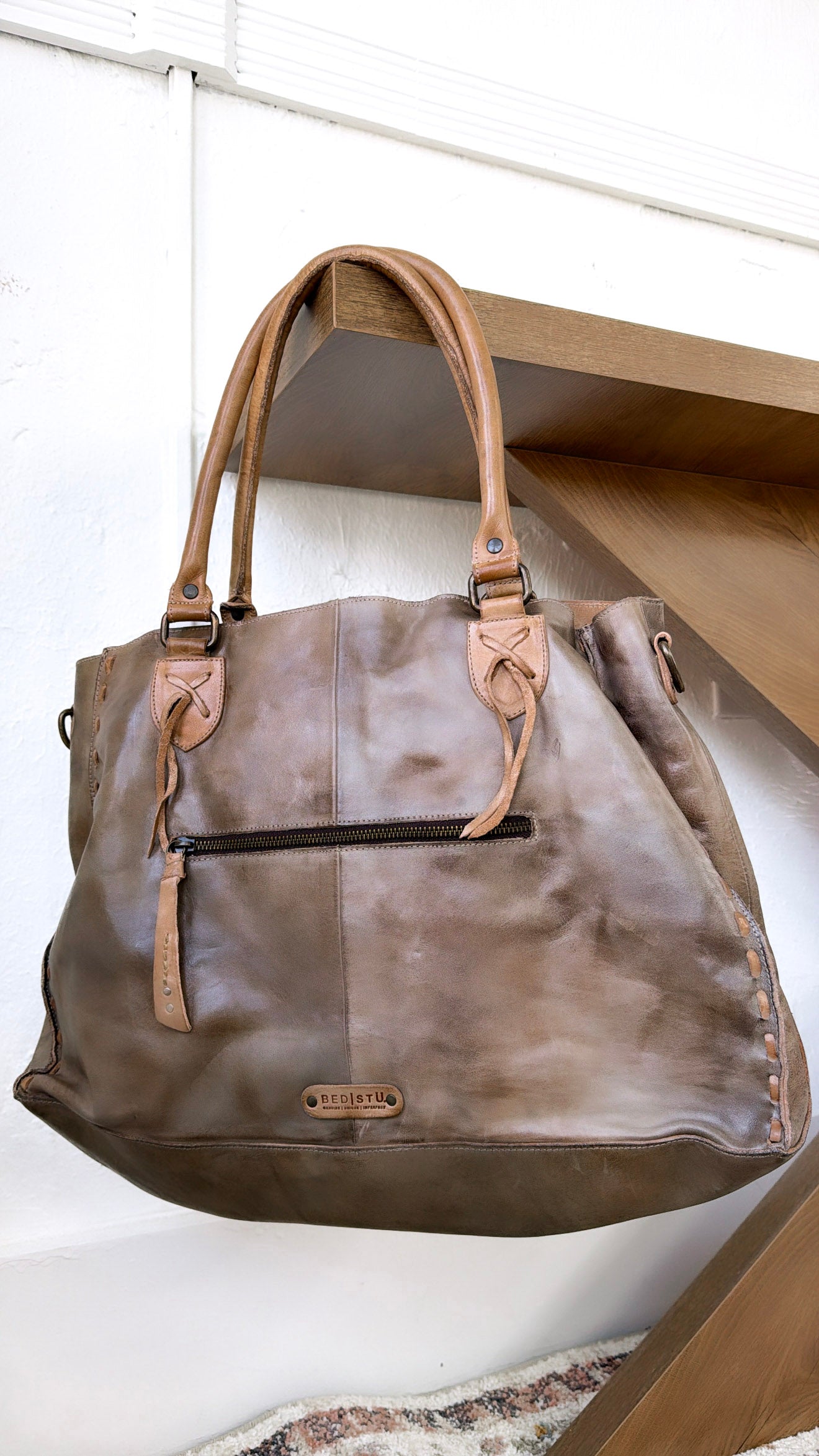 Rockaway Leather Tote, Taupe Oats Rustic