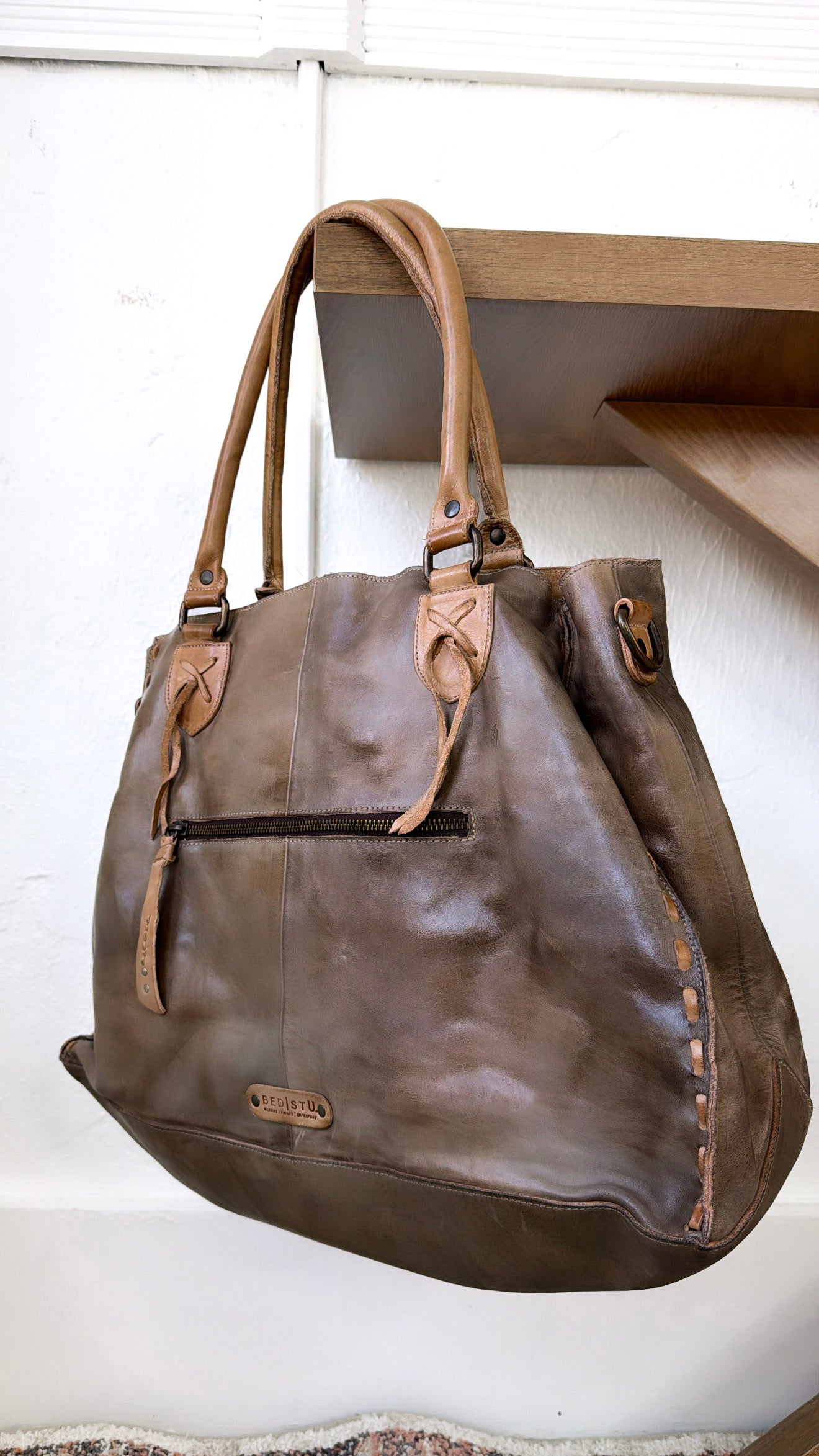 Rockaway Leather Tote, Taupe Oats Rustic
