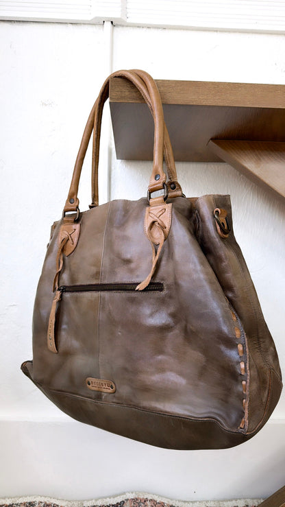 Rockaway Leather Tote, Taupe Oats Rustic