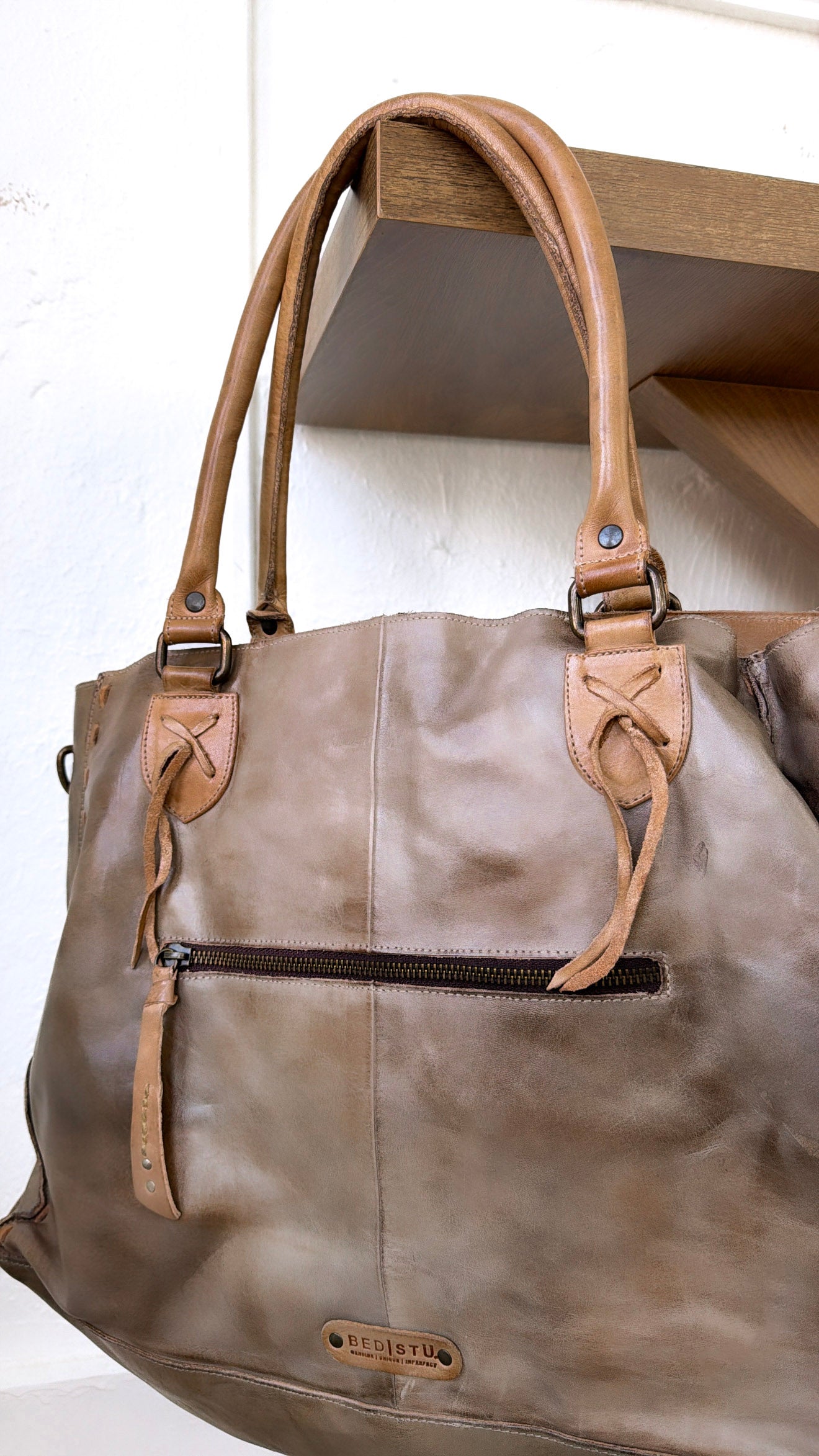 Rockaway Leather Tote, Taupe Oats Rustic
