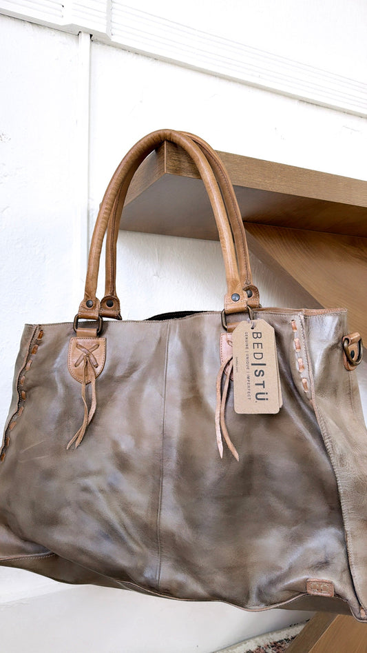 Rockaway Leather Tote, Taupe Oats Rustic