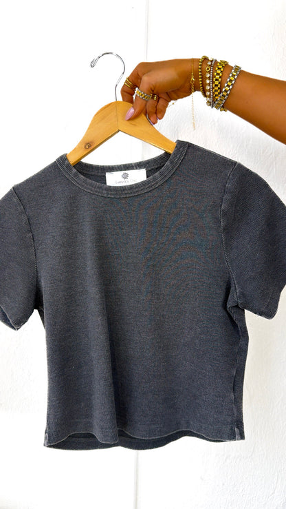 Simply Ribbed Cropped Tee, Black