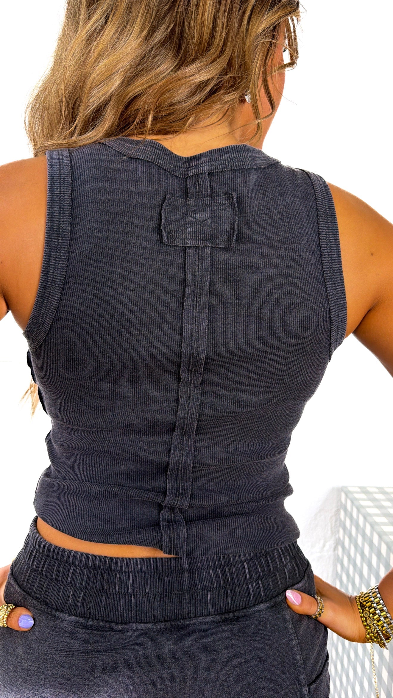 Simply Ribbed Tank Top, Black