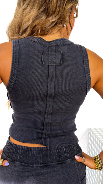 Simply Ribbed Tank Top, Black
