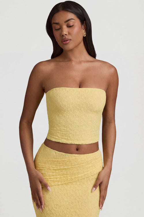 Ruched Strapless Lace Top in Pastel Yellow