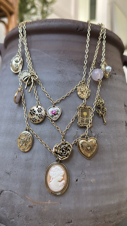 Rose Crest Multi Layered Necklace, Gold