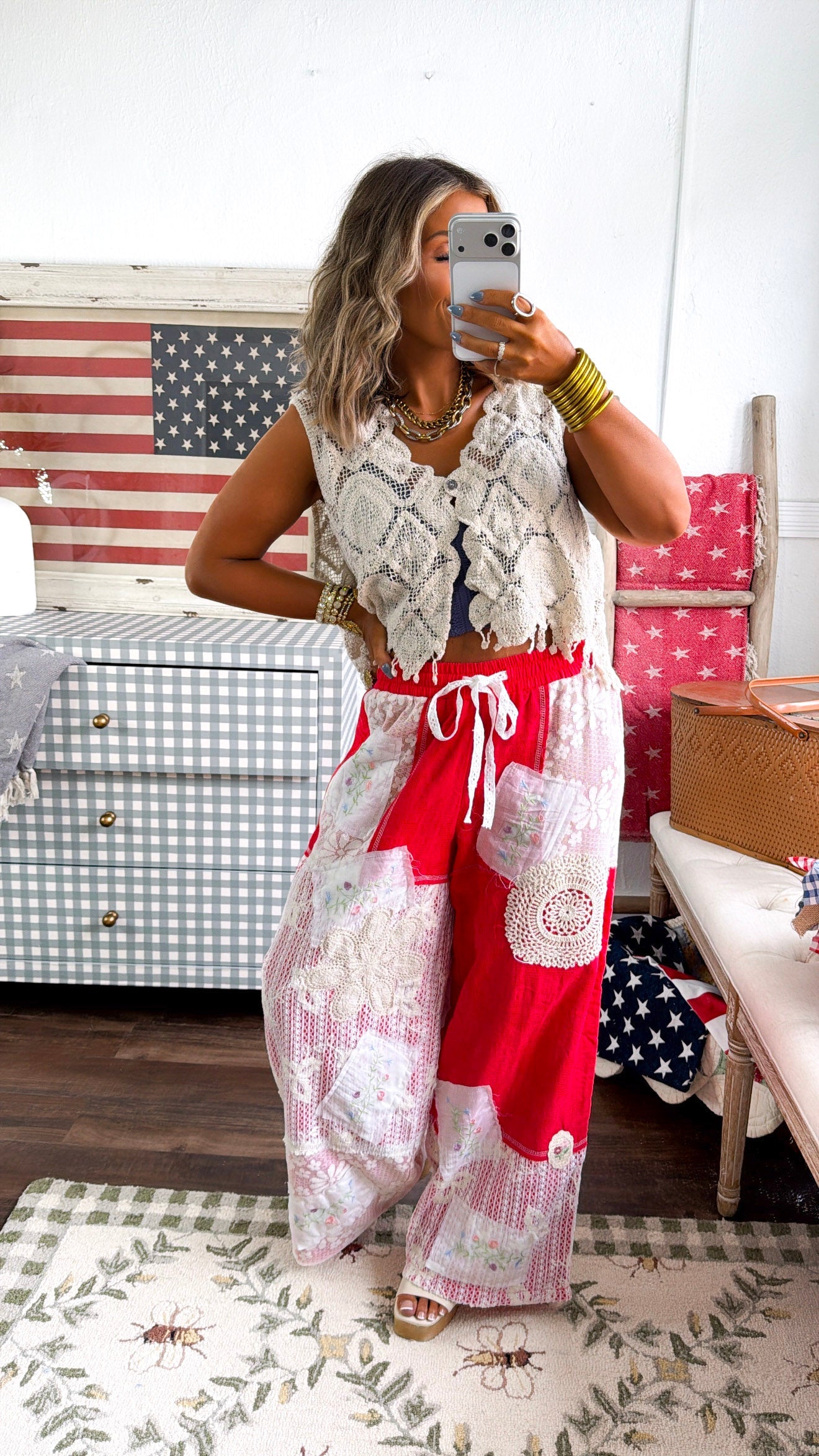Sunset Patch Relaxed Pant, Ruby