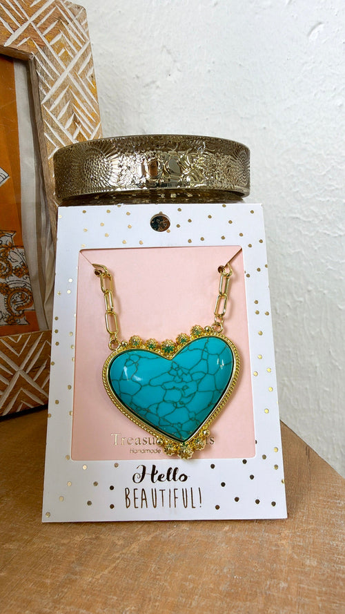 Turquoise Heart Treasure Gold Necklace