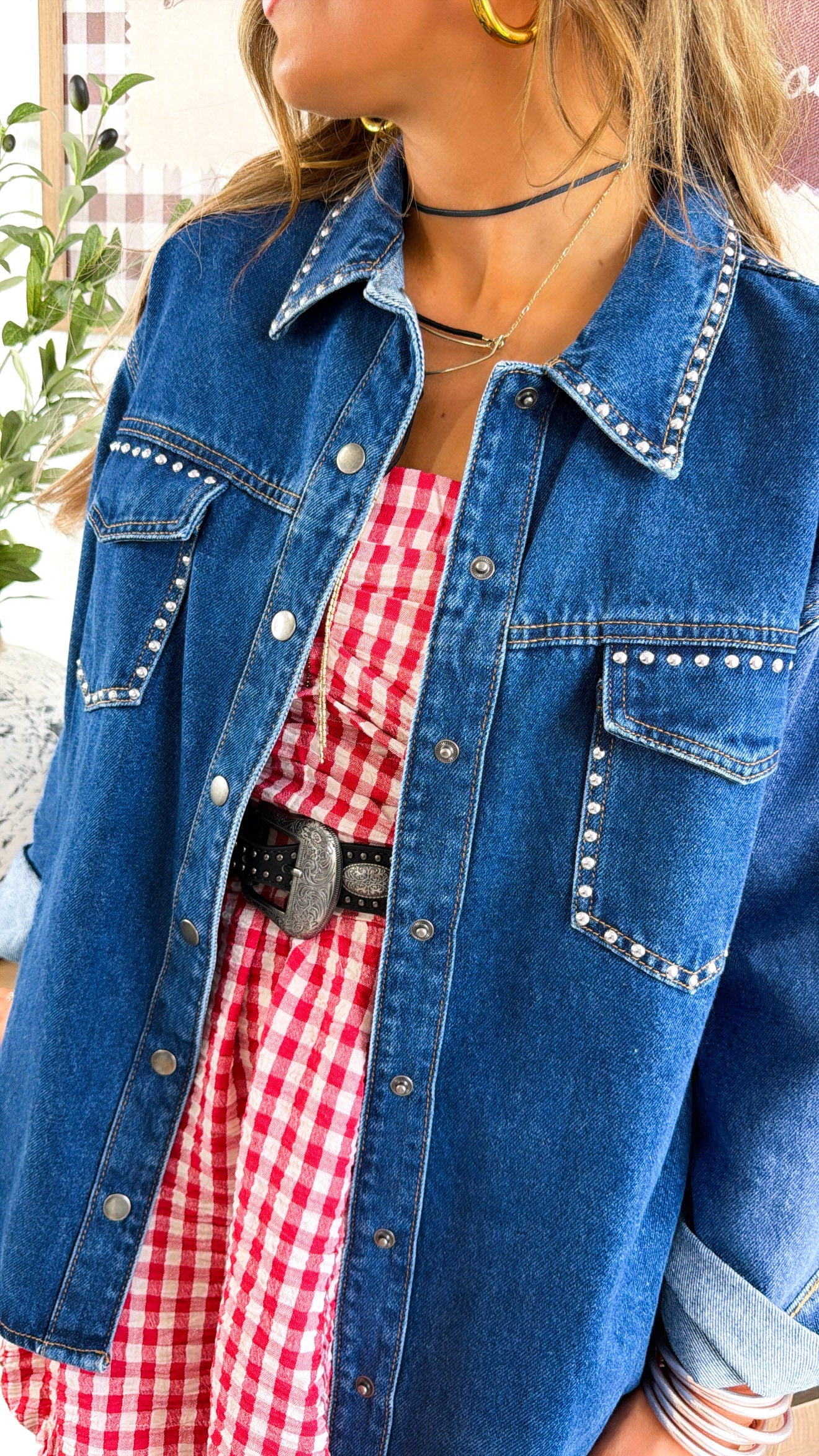 Western Halo Studded Jacket, denim