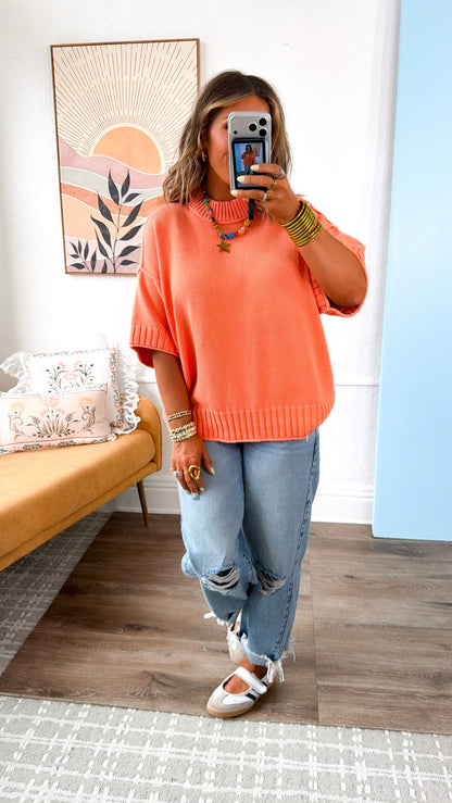 Samantha Oversized Sweater Top, Creamy Peach