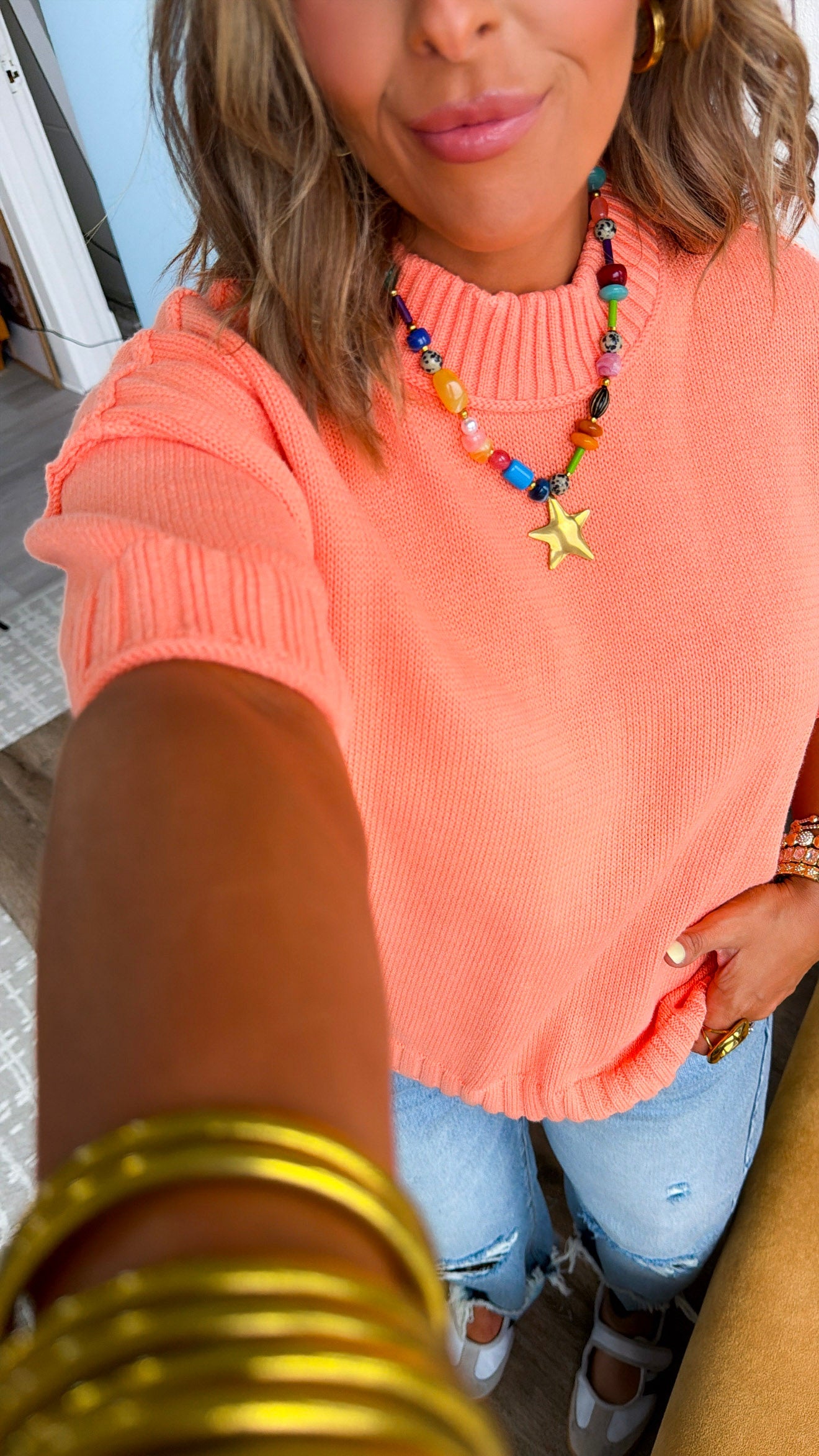 Samantha Oversized Sweater Top, Creamy Peach