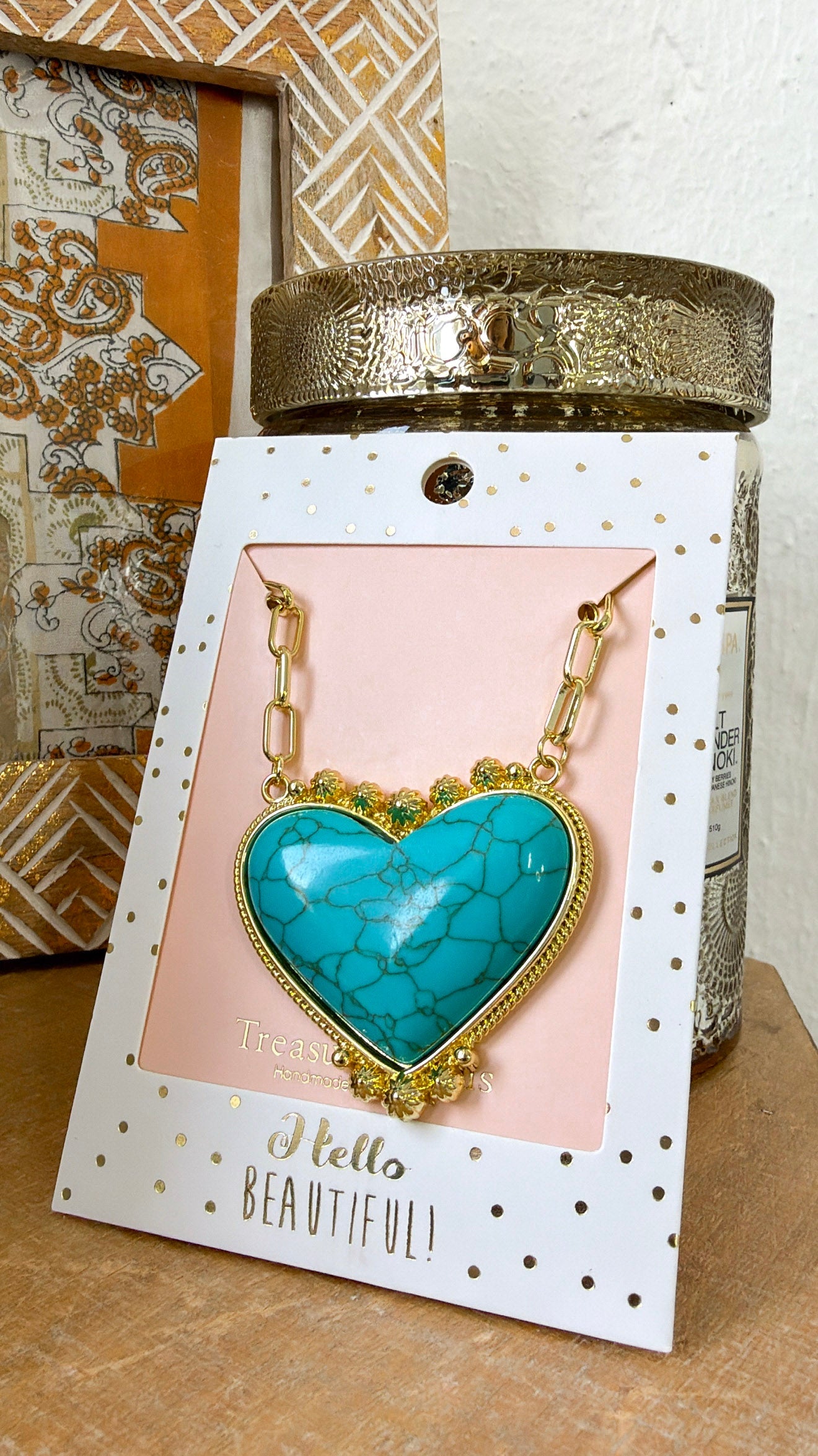 Turquoise Heart Treasure Gold Necklace